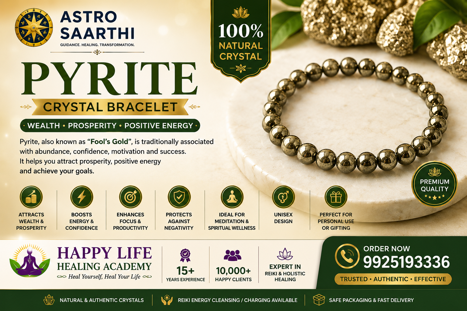 Natural Pyrite Crystal Bracelet – Prosperity & Positive Energy